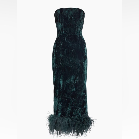 16Arlington Minelli Velvet Feather-Hem Midi Dress US 4 new with tags $1450 - Picture 8 of 12